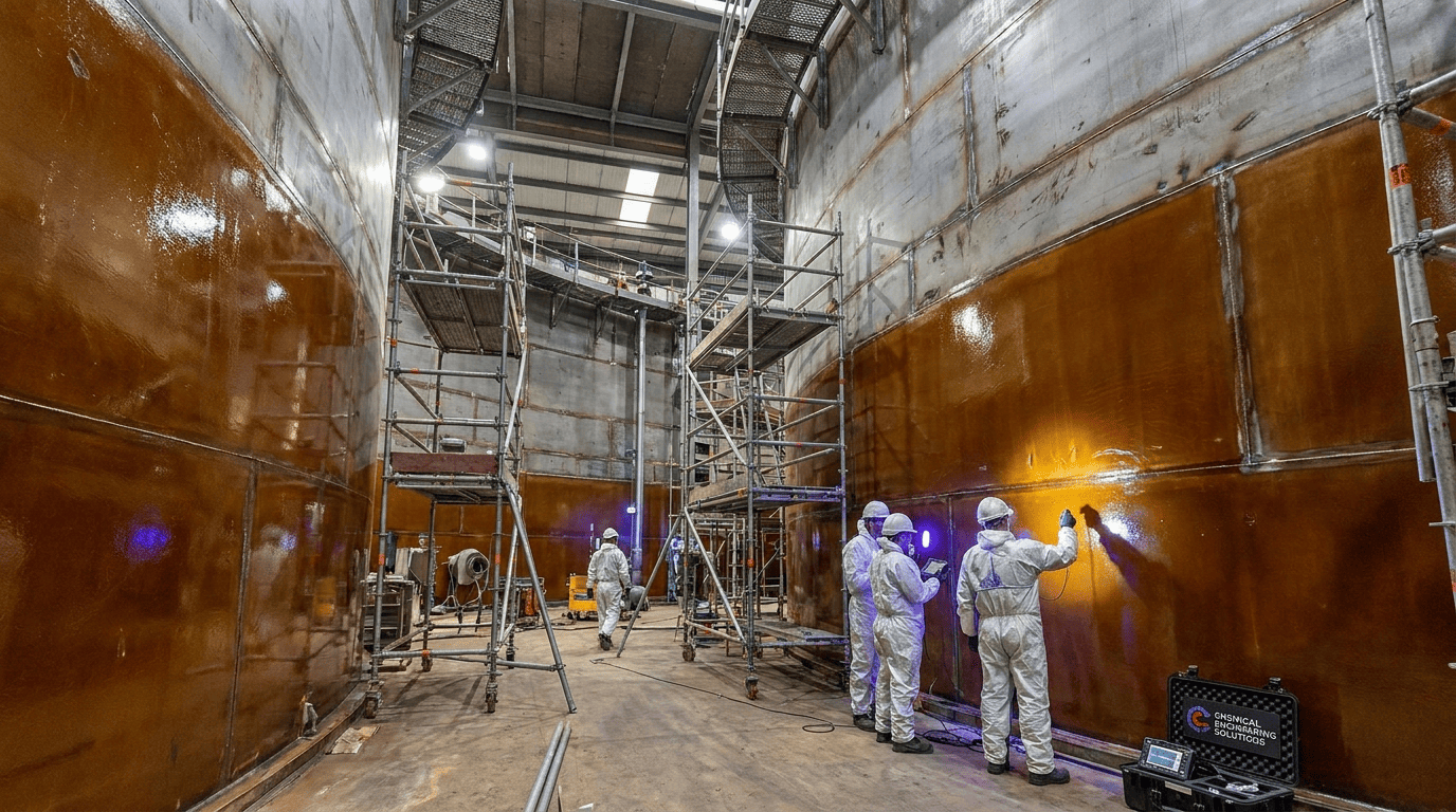acid proof FRP lining performed by workers in chemical industry in Bundi, Rajasthan