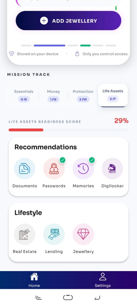 Smarana life assets mission track in app