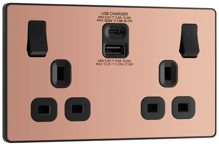 BG Evolve Polished Copper Stylish Screwless Electrical Switch Range