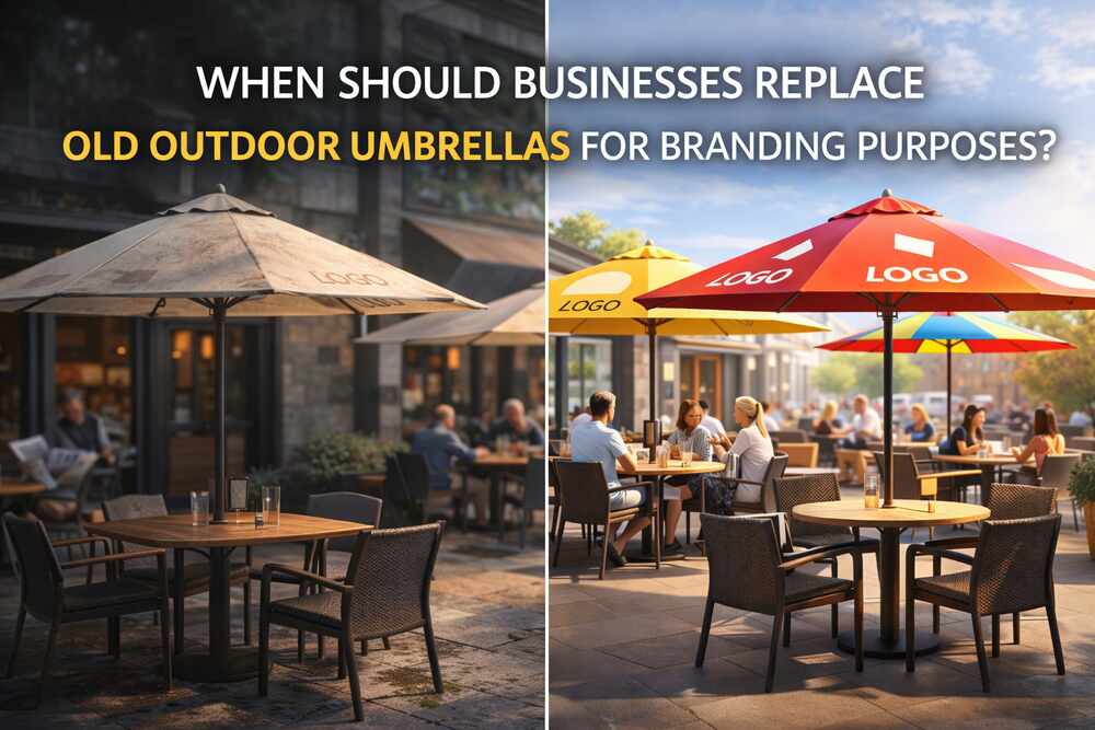 WHEN SHOULD BUSINESSES REPLACE OLD OUTDOOR UMBRELLAS FOR BRANDING PURPOSES?