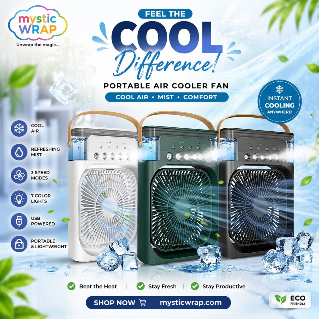 Feel the Cool Difference with Mystic Wrap Portable Air Cooler Fan