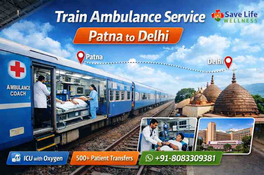 Train Ambulance Service in Patna to Delhi – Safe ICU Patient Transfer by Save Life Wellness