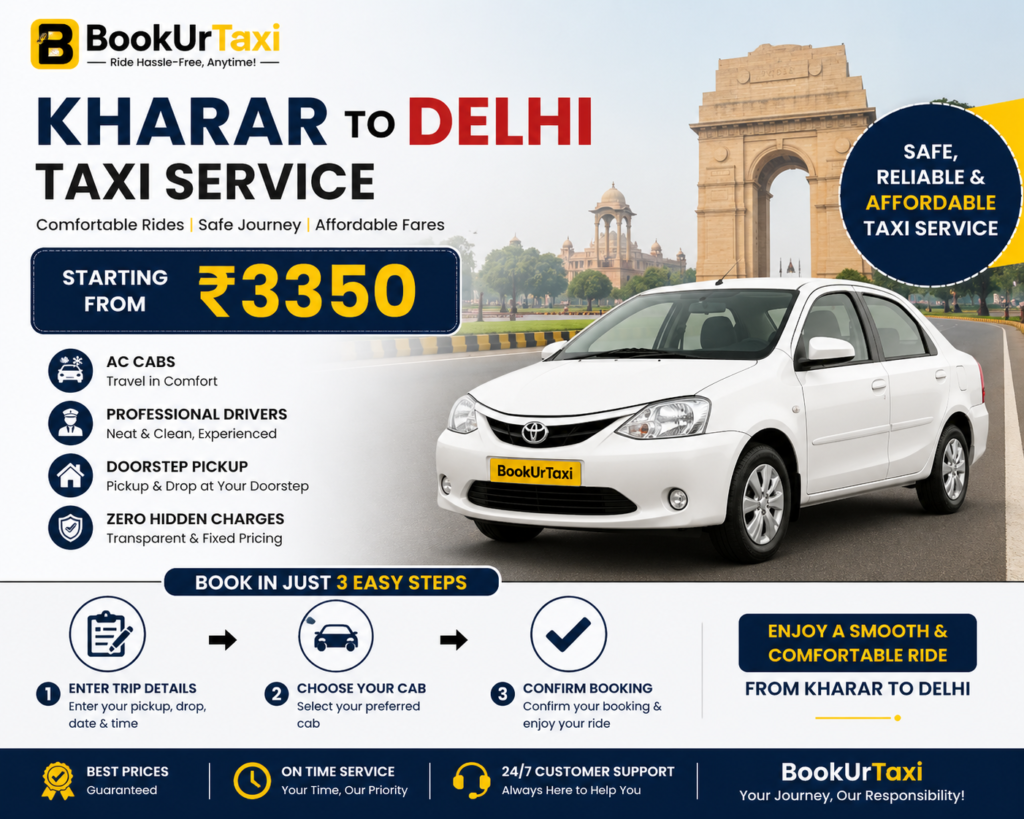 Kharar to Delhi Taxi | Booking Start ₹3350 – BookUrTaxi