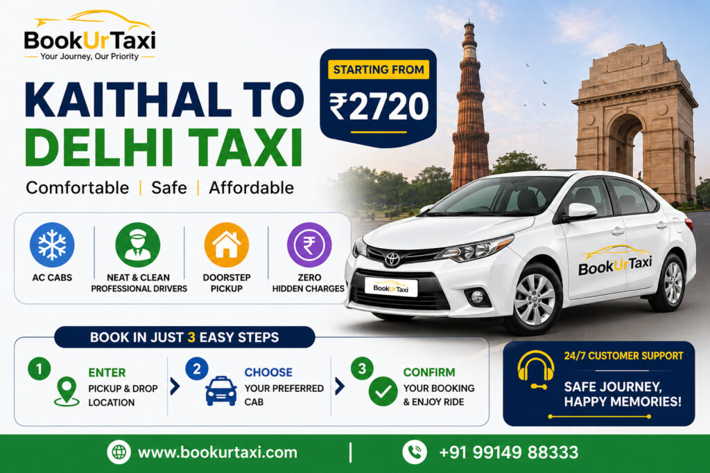 Kaithal to Delhi Taxi | Booking Start ₹2720 – BookUrTaxi