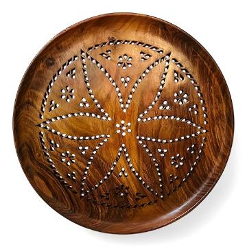 Wooden Roti Tray with Carved Design 10 inch
