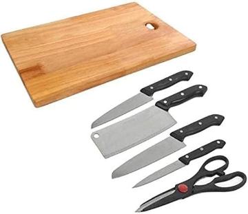 Stainless Steel Kitchen 5-Pcs Knife Set with Wooden Chopping Board