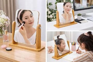  360 Degree Portable Adjustable Table Desk  and Wooden Makeup Mirror  SMALL