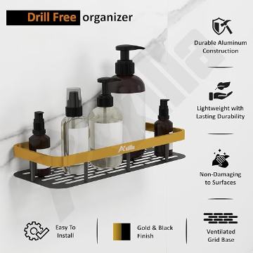 Aluminium Without Drill Bathroom Shelf Golden frame with black