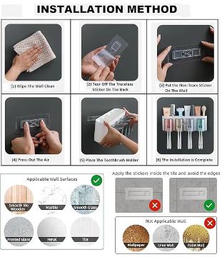 Wall Mounted Tooth Brush & Paste Holder for Bathroom Multi. 4 com.