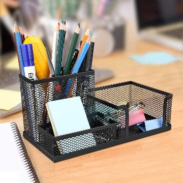 3 Compartment Metal Mesh Desk Organizer