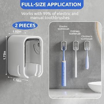Wall Toothbrush Holder with Dustproof Cover & Clear Window,