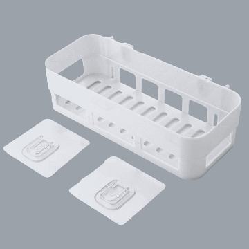 Plastic Shelf for Bathroom | Wall Shelf for Kitchen | Self-Adhesive Sticker with Hooks
