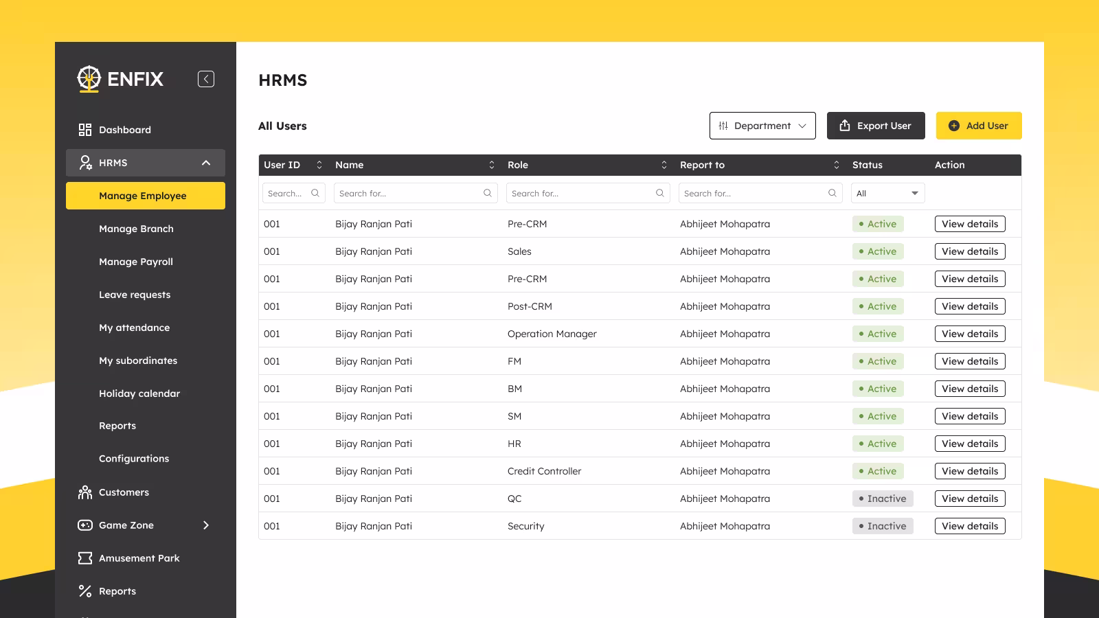 Enfix app screens
