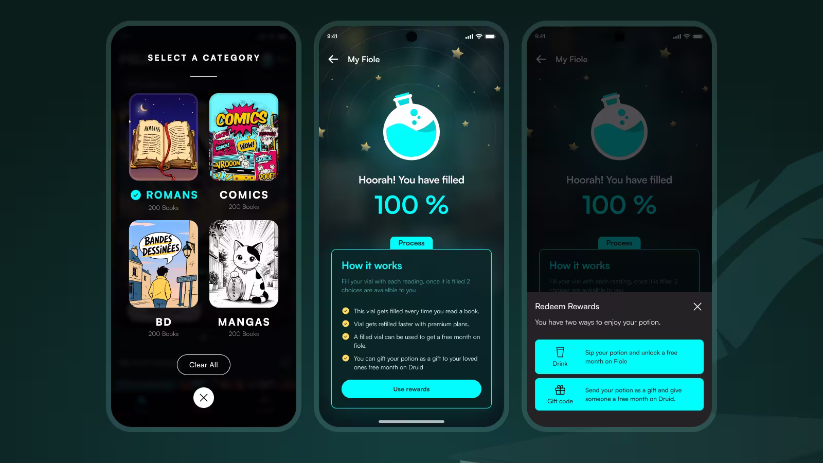 Fiole app screens
