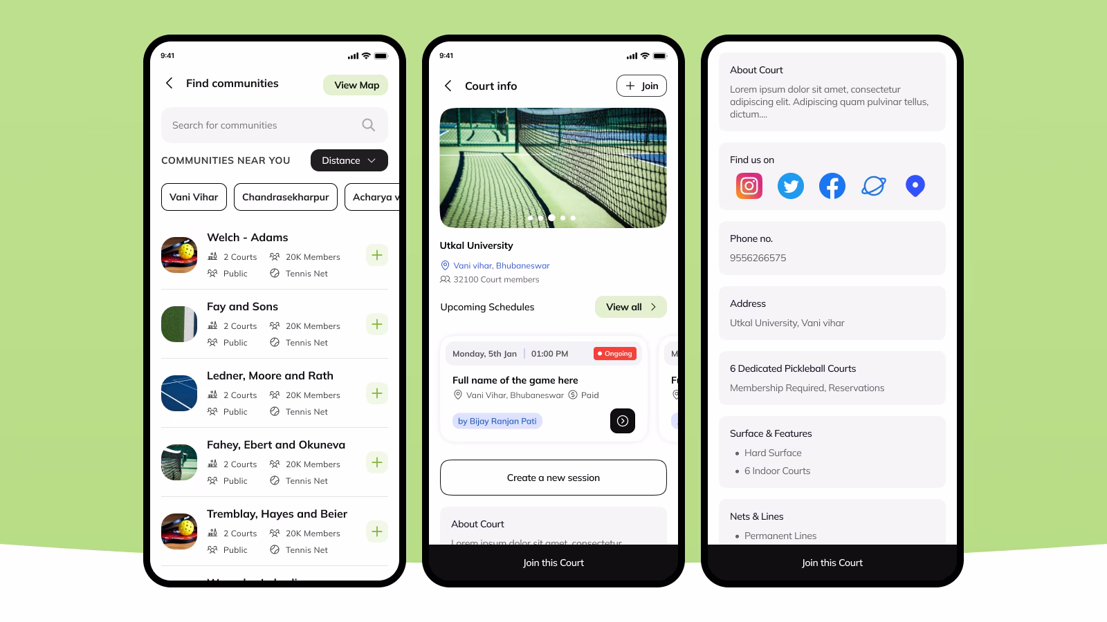 Picklspot app screens