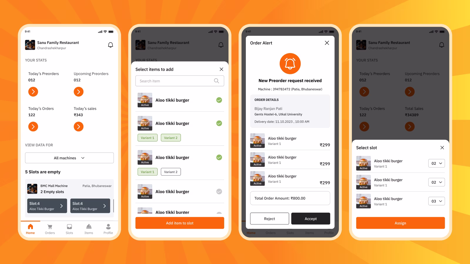 Vendmat app screens
