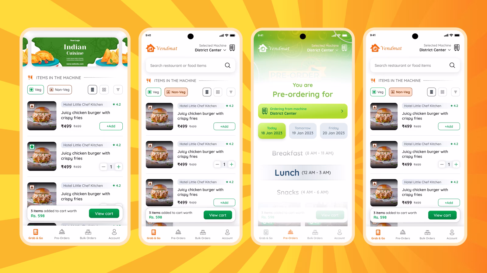 Vendmat app screens