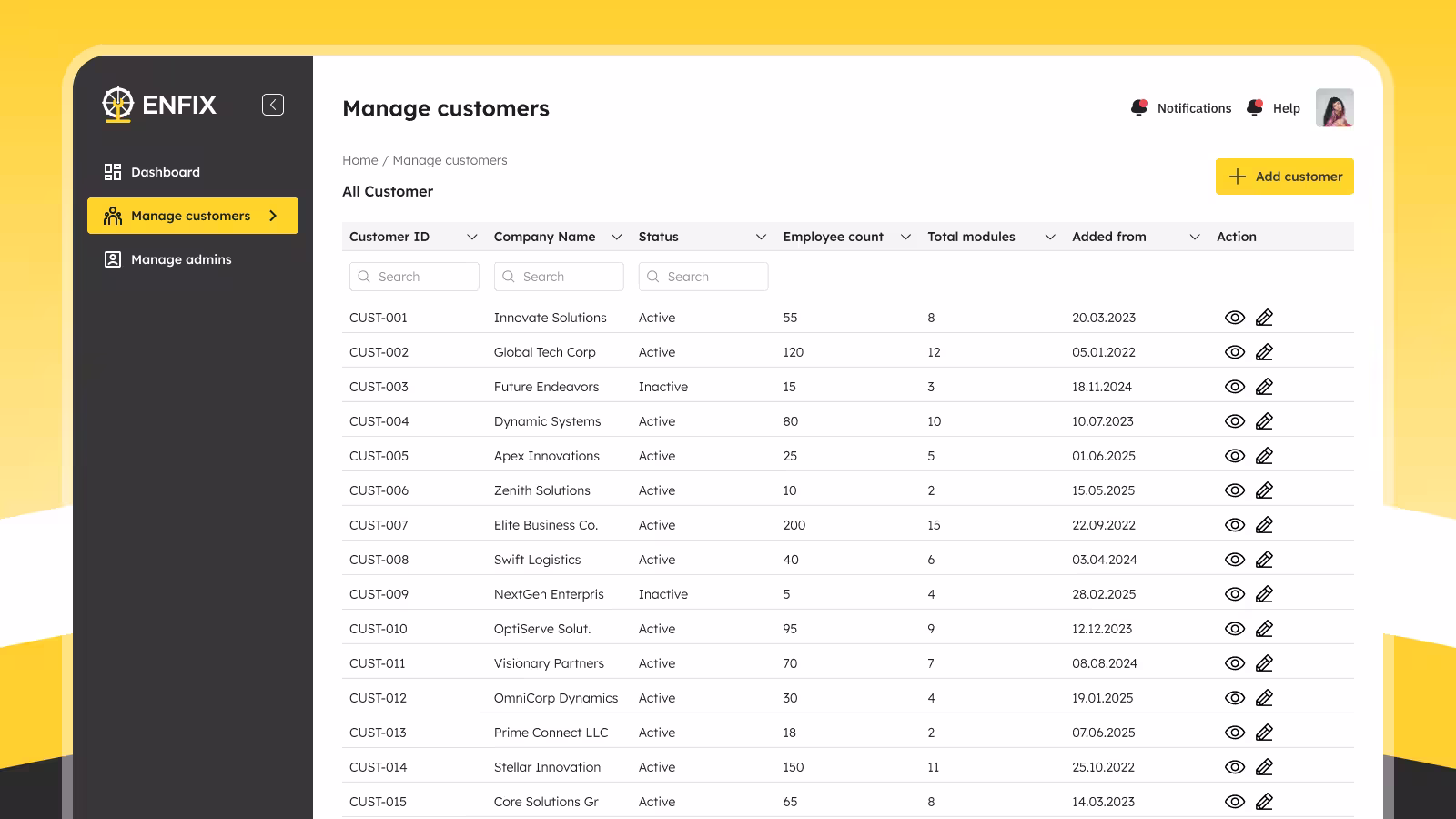 Enfix app screens