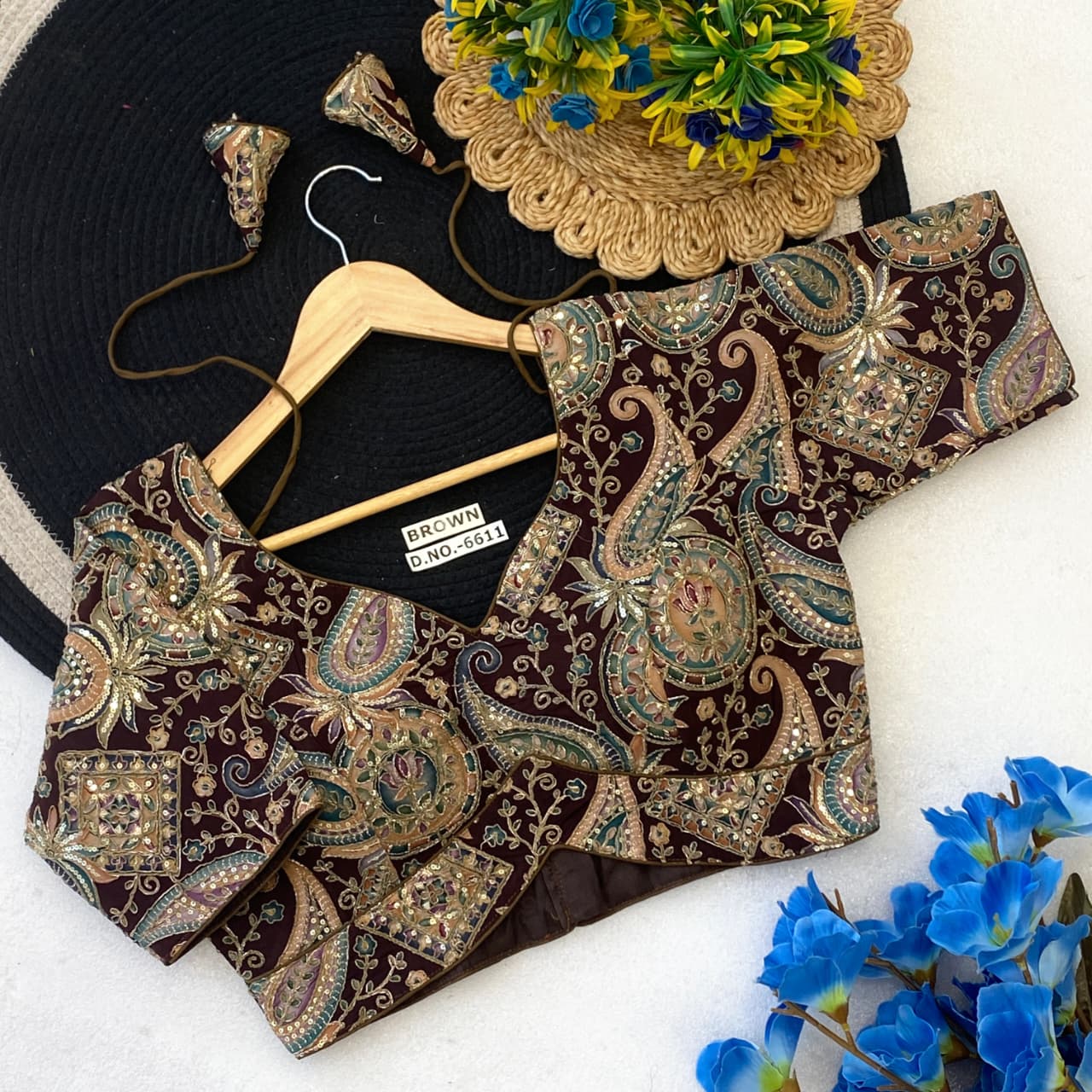 Crape Position Printed Designer Blouse (6611)