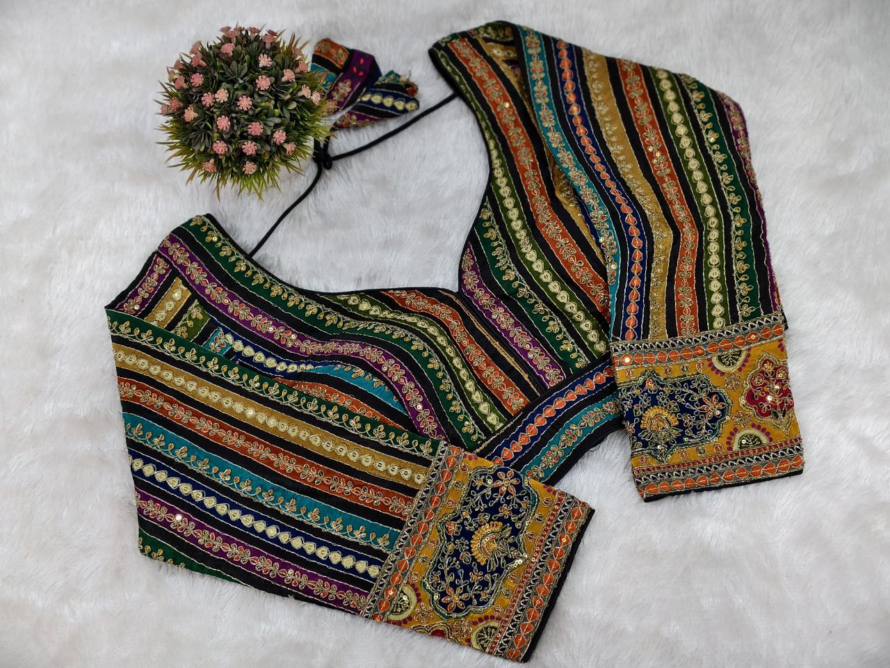 Crape Stripes Full Sleeves Blouse (LD1550A)