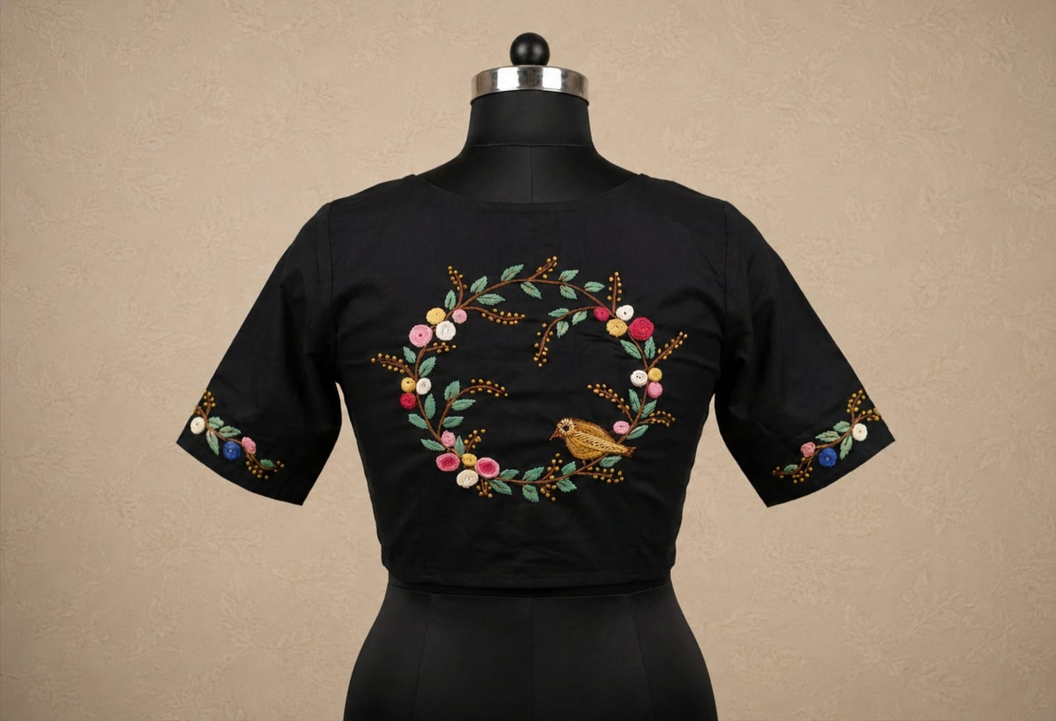 Hi Neck Kantha Work Blouse (FS1099)