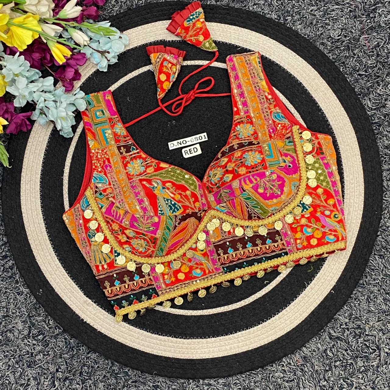 Coin Work Crape Designer Blouse (BL6801)