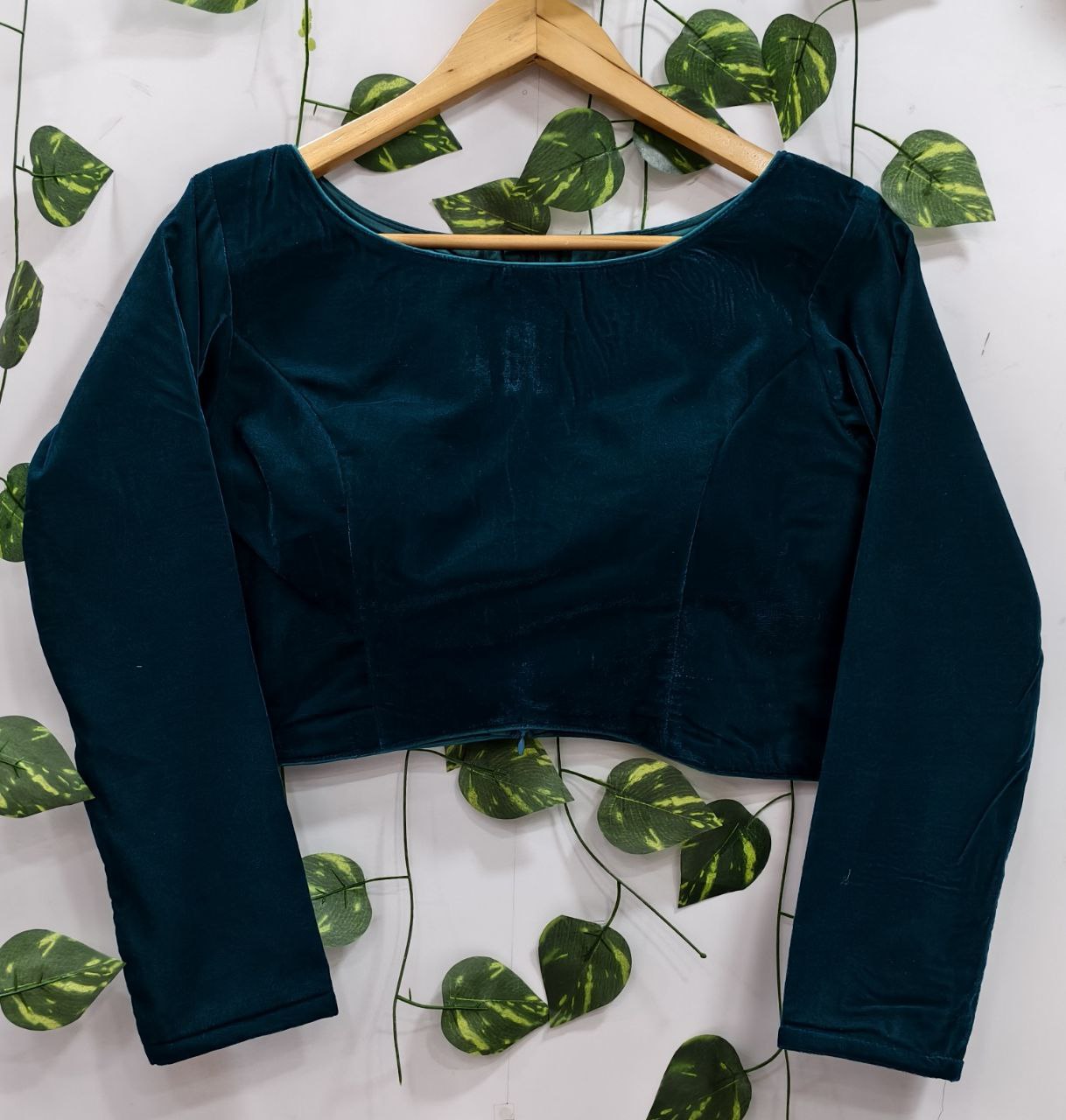 Boat Neck Full Sleeves Velvet Blouse (SSB975)