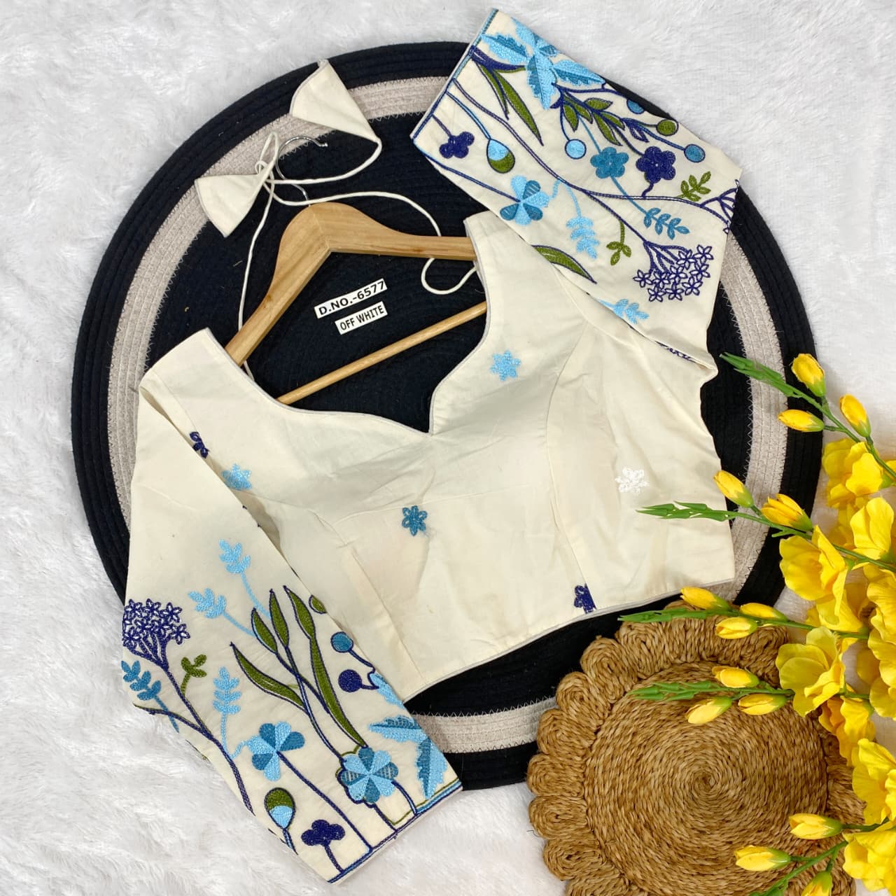 Kora Cotton Embroidery 3/4th Sleeves Blouse (6577)