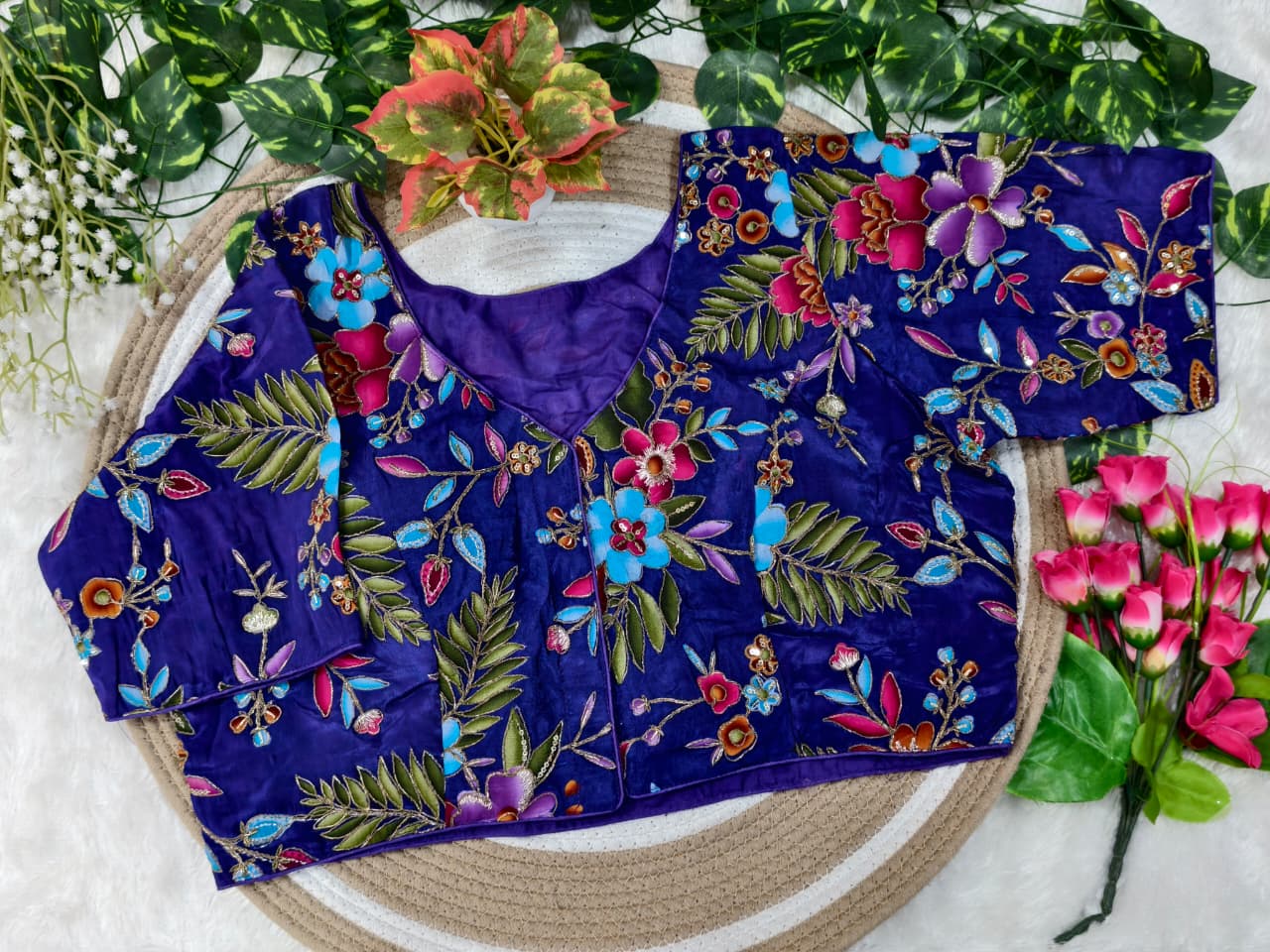 Natural Crape Hi Neck XXXL Blouse (BL6621B)
