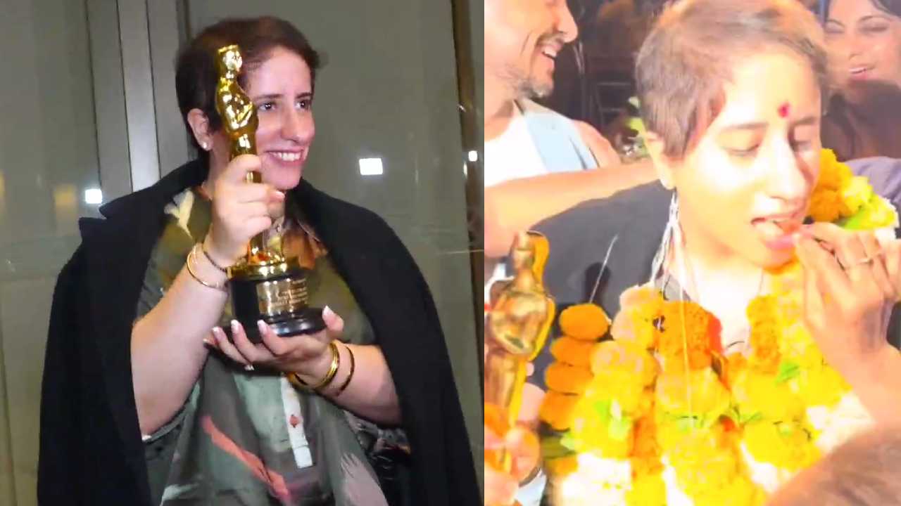 Guneet Monga : ఆస్కార్ తో ఇండియాకి వచ్చిన నిర్మాత గునీత్ మోంగా.. ముంబైలో భారీ స్వాగతం..