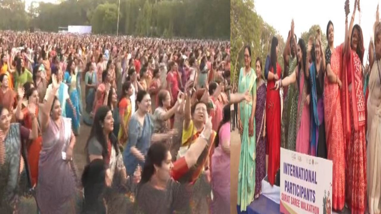 Saree Walkathon : సూరత్ లో 15000 మంది మహిళల “శారీ వాకథాన్”..భారత్‌లో అతి పెద్ద రికార్డ్