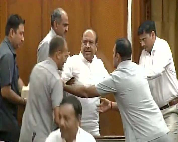 Delhi Assembly uproar: BJP’s Vijendra Gupta marshalled out for creating ruckus Delhi Assembly uproar: BJP’s Vijendra Gupta marshalled out for creating ruckus