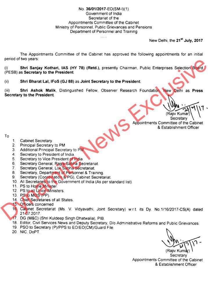 Sanjay Kothari appointed as Secretary to President of India