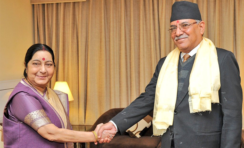 Sushma Swaraj calls on Pushpa Kamal Dahal