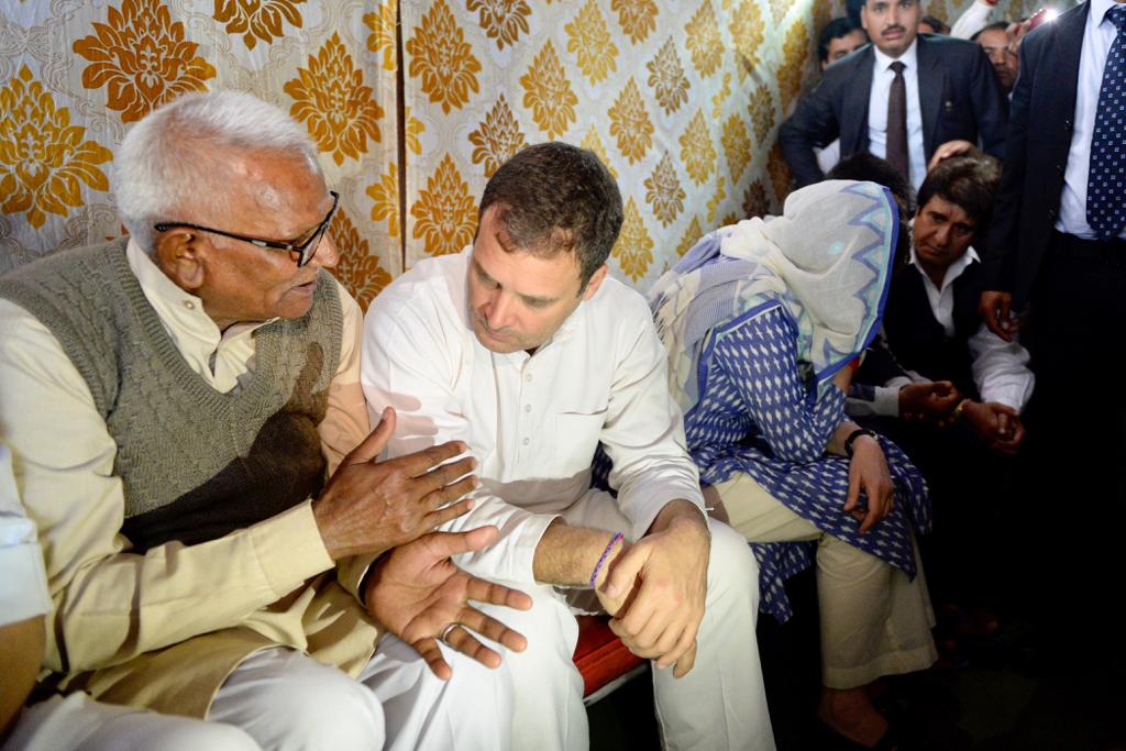 Congress president Rahul along with Priyanka, Scindia visits families of Pulwama martyrs in western UP