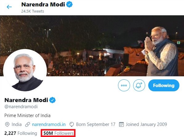 PM Modi crosses 50m followers on Twitter
