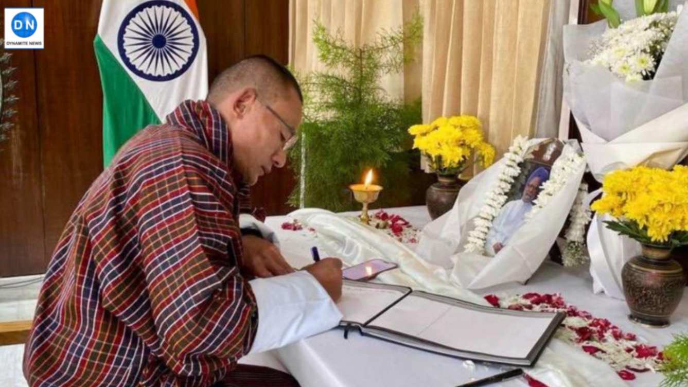 Bhutan PM pays respect to DR Manmohan Singh by signing condolences book at Indian Embassy in Thimphu