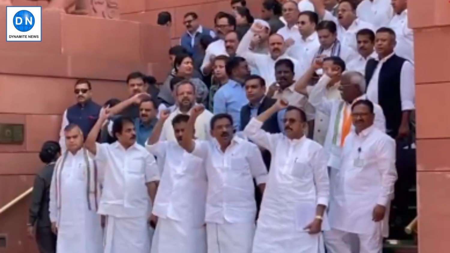 Congress MPs protest US imposition of tariffs demand answers from govt