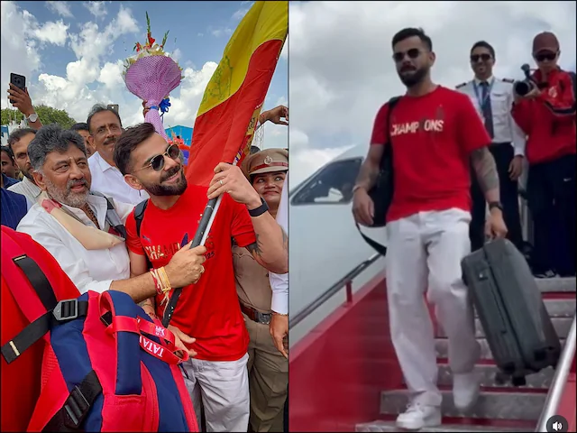 Thousands gather outside Chinnaswamy Stadium, Deputy CM gives Virat Kohli a grand welcome at Bangalore Airport