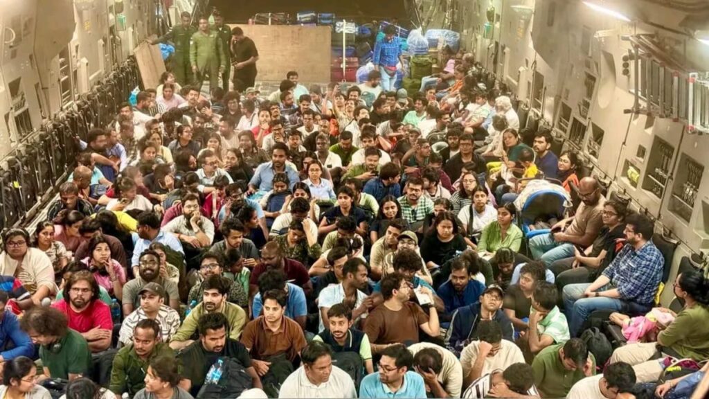 Evacuated people at New Delhi Airport