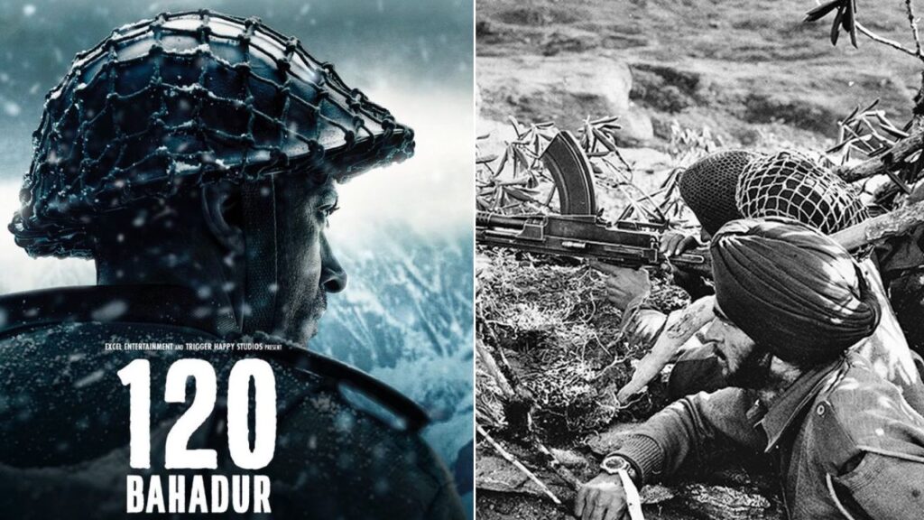 '120 Bahadur' poster and (R) clip of Sino-Indian War 1962
