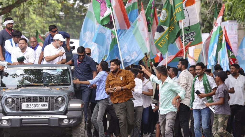 Rahul Gandhi with Tejashwi Yadav leading Voter Adhikar Yatra