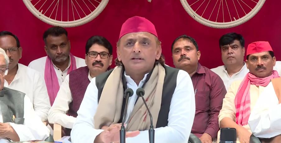 Akhilesh Yadav addresses a press conference at Lucknow