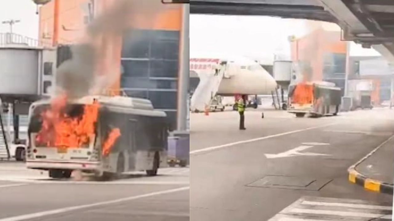 Fire Breaks Out in AI SATS Bus at Delhi T3 Airport; No Casualties Reported Fire Breaks Out in AI SATS Bus at Delhi T3 Airport; No Casualties Reported