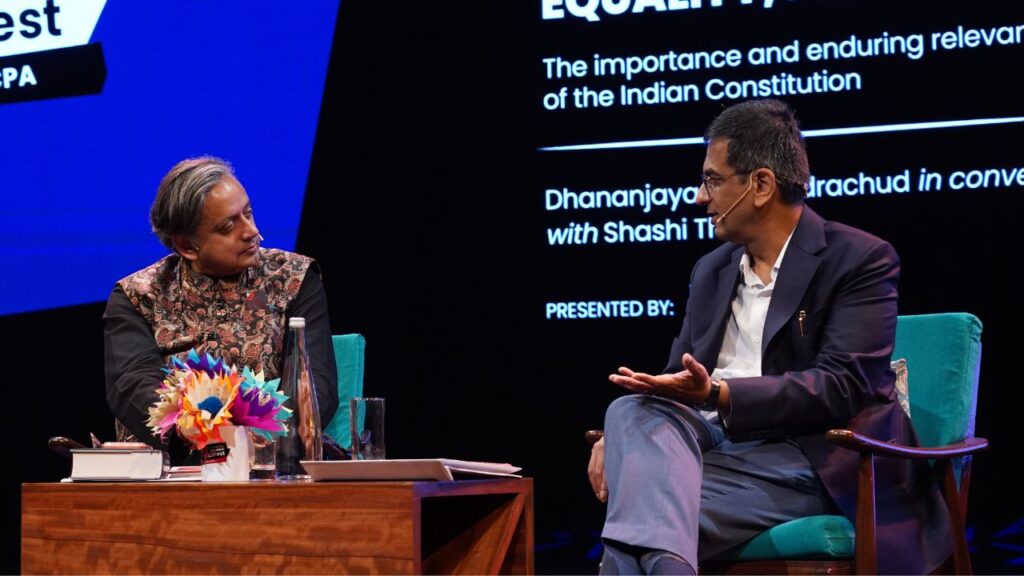 50th CJI DY Chandrachud, Shashi Tharoor discuss India’s evolving Constitution at Mumbai LitFest