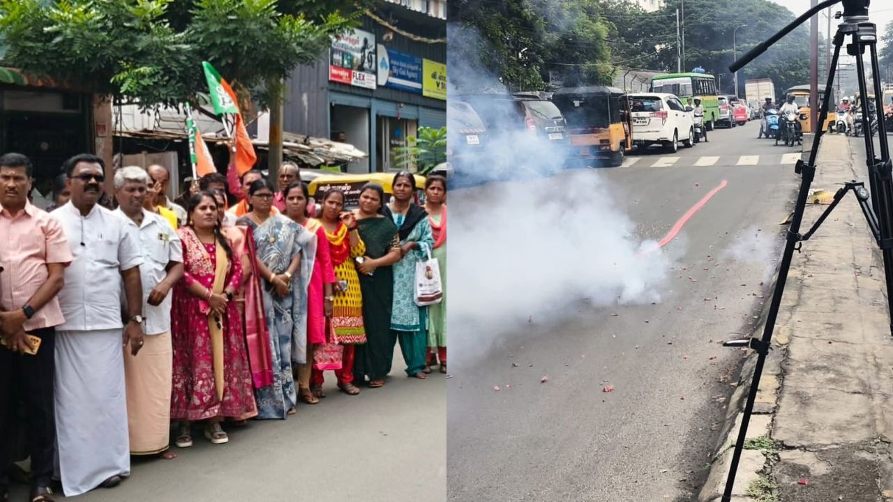 Bihar NDA victory ignites celebrations in Coimbatore: BJP workers burst firecrackers, share sweets