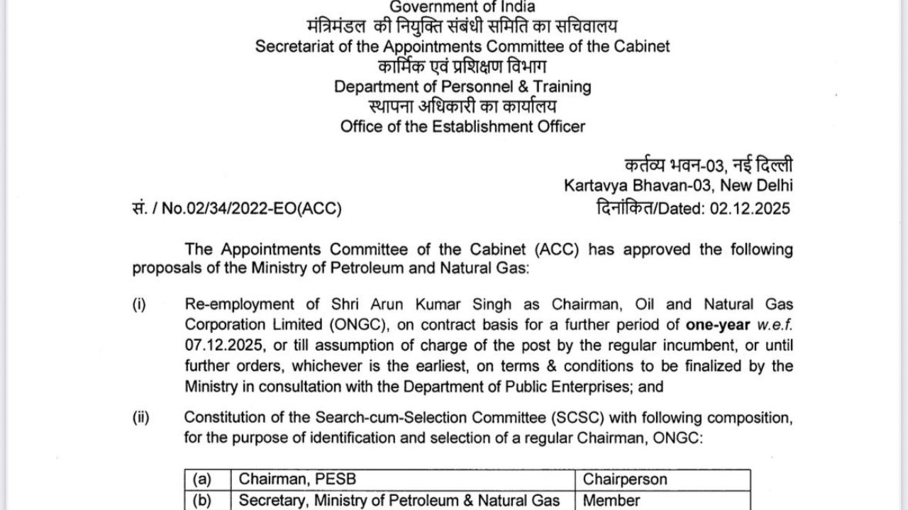 ONGC chairman extension order
