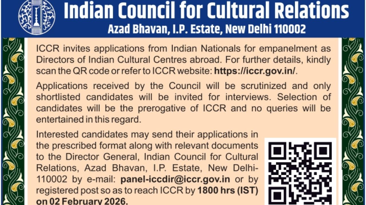 Advertisement for Empanelment as Directors of Indian Cultural Centres abroad