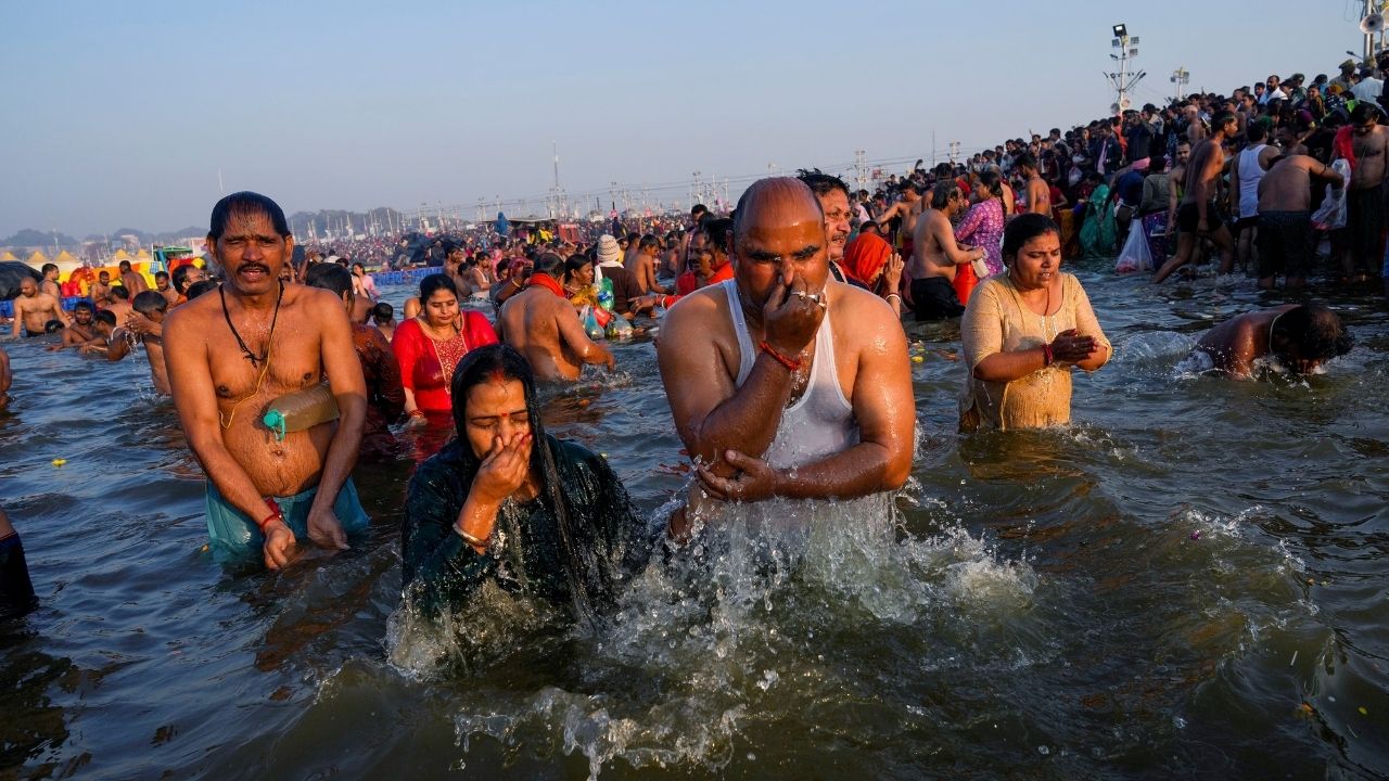 Over 2.1 million devotees take holy dip by morning at Magh Mela