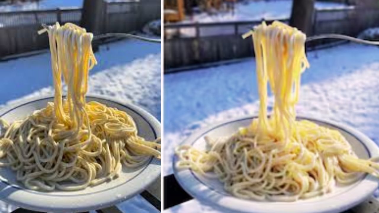 Freezing noodles in mid-air! Viral video shows extreme cold